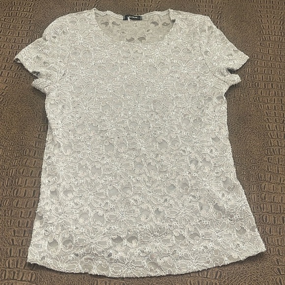 COIN Gray Pink Lace Floral Sequin Top Size Small - Picture 1 of 6